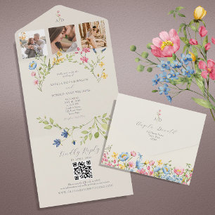 Wildflower QR Code Wedding All In One Invitation