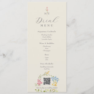 Wildflower QR Wedding Drink Menu Card