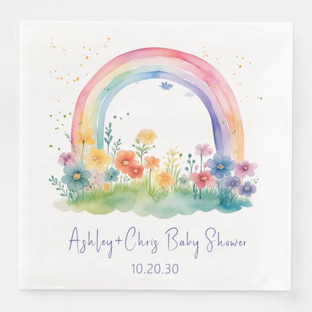 Wildflower Rainbow Baby Girl Shower Paper Dinner Napkins (Front)