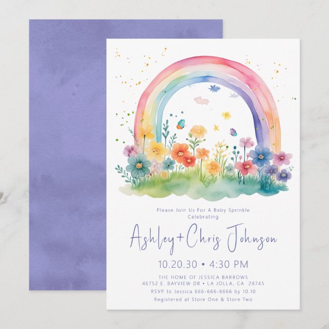 Wildflower Rainbow Baby Girl Sprinkle Invitation (Front/Back)