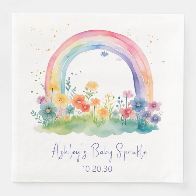 Wildflower Rainbow Baby Girl Sprinkle Paper Dinner Napkins (Front)