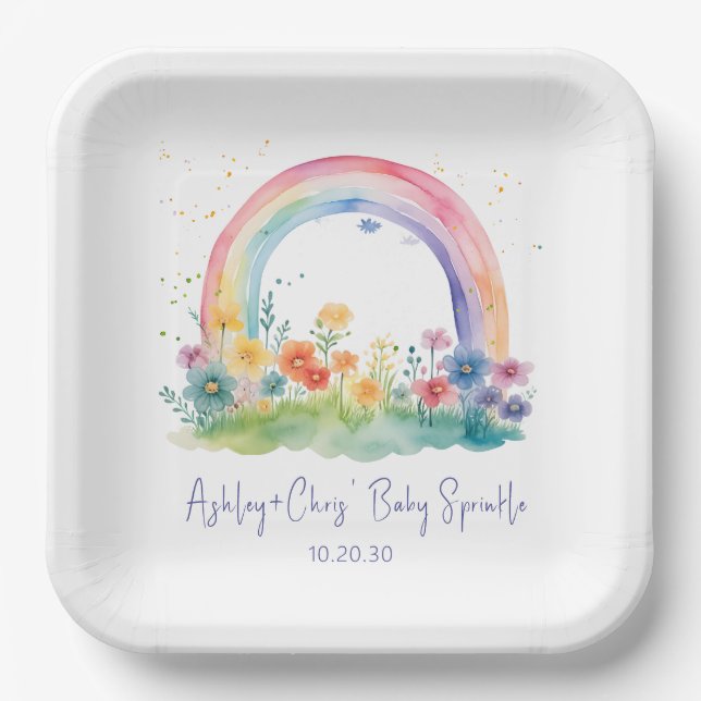 Wildflower Rainbow Baby Girl Sprinkle Paper Plates (Front)