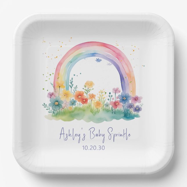 Wildflower Rainbow Baby Girl Sprinkle Paper Plates (Front)