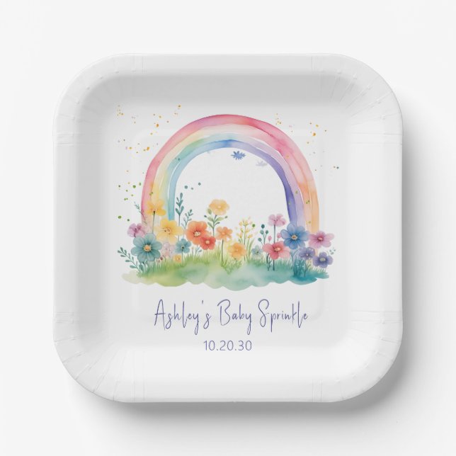 Wildflower Rainbow Baby Girl Sprinkle Paper Plates (Front)