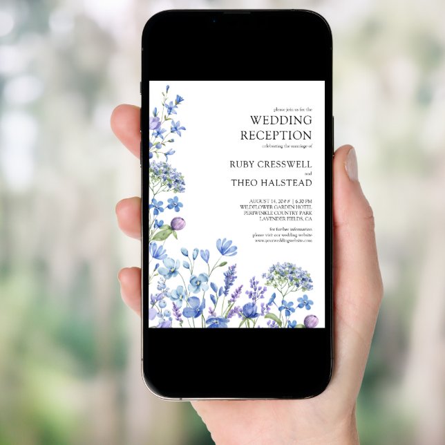 Wildflower Reception Only Lilac Periwinkle Wedding Invitation (Front Digital)