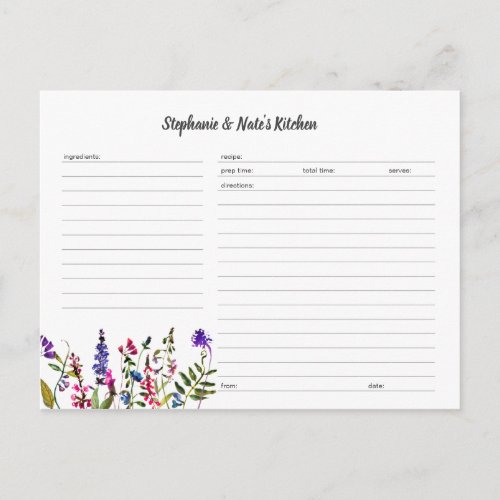 Wildflower Recipe Card template