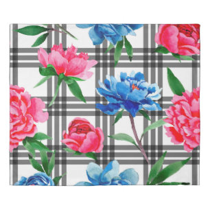Wildflower red and blue peonies flowers pattern in duvet cover