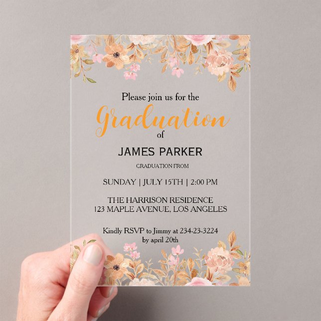 Wildflower Red Botanical Floral Graduation Acrylic Invitations (Insitu (Handheld))