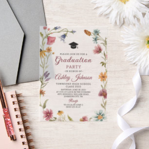 Wildflower Red Botanical Floral Graduation Vellum Invitations