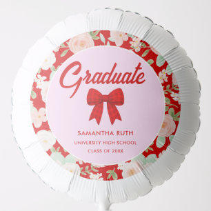 Wildflower Red Gingham Bow Graduation Party Balloon