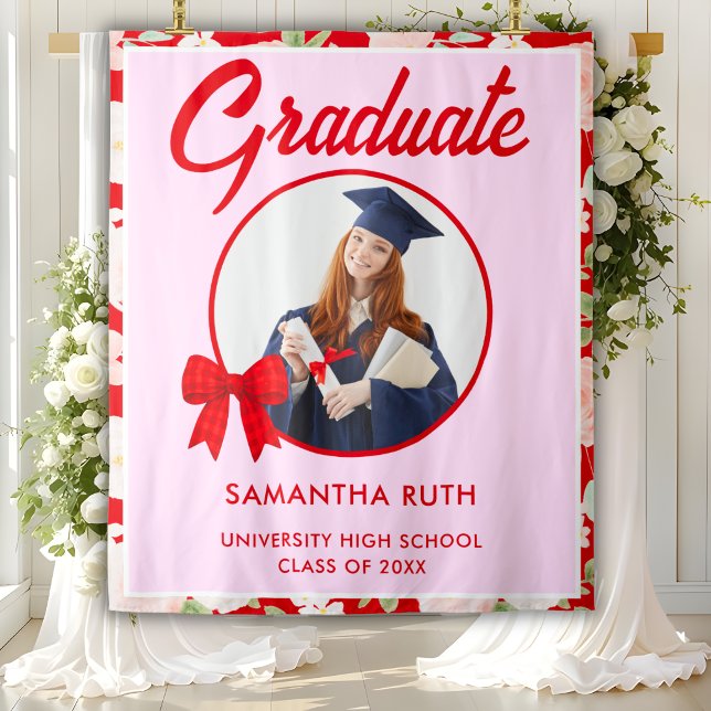 Wildflower Red Gingham Bow Photo Grad Backdrop (Creator Uploaded)