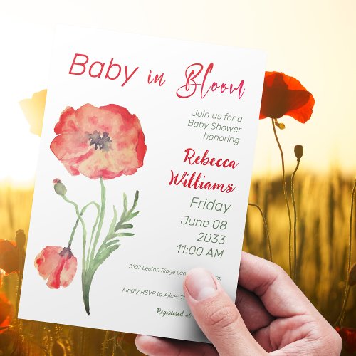 Wildflower Red Poppies in Bloom Floral Baby Shower Invitation