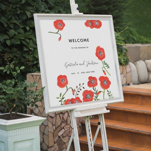 Wildflower Red Poppies Modern Floral Wedding Poster