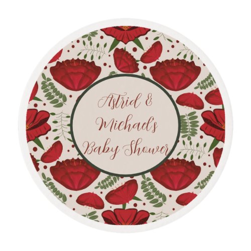 Wildflower Red Poppy Baby Shower Edible Frosting Rounds