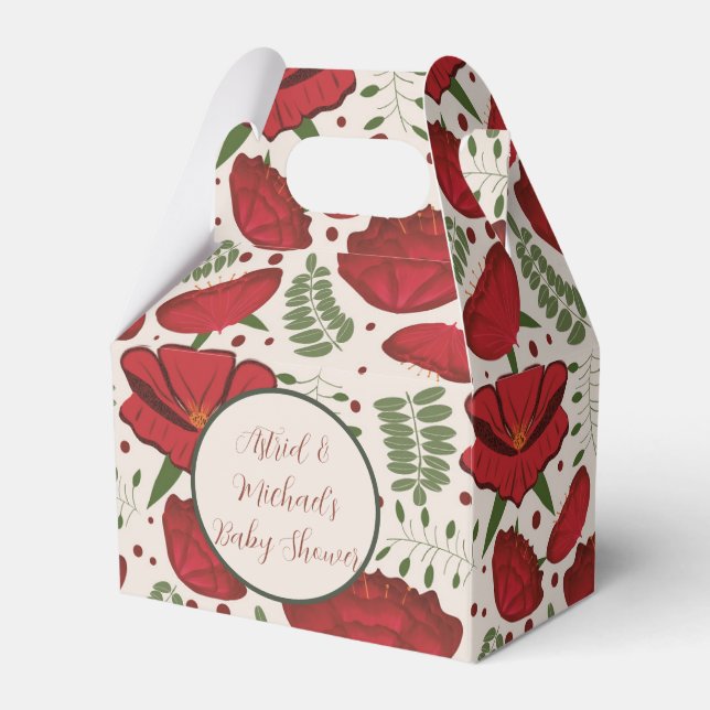 Wildflower Red Poppy Baby Shower Favor Boxes (Front Side)