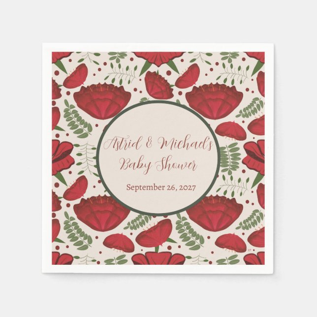 Wildflower Red Poppy Baby Shower Napkins (Front)