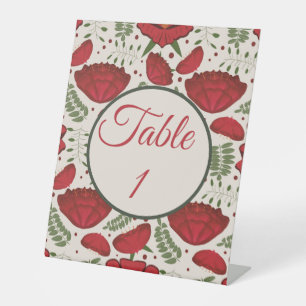 Wildflower Red Poppy Table Number Pedestal Sign