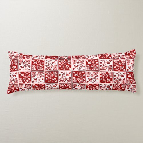 Wildflower Red White Tiled Pretty Floral Checkered Body Pillow