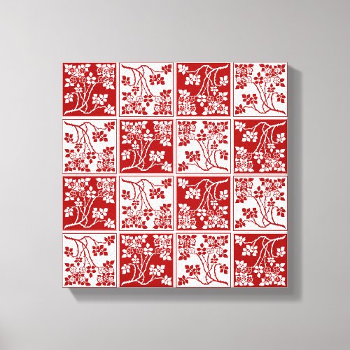 Wildflower Red White Tiled Pretty Floral Checkered Canvas Print