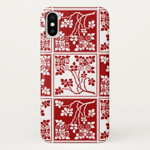Wildflower Red White Tiled Pretty Floral Checkered iPhone X Case