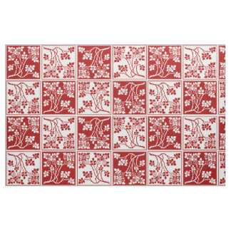 Wildflower Red White Tiled Pretty Floral Checkered Fabric