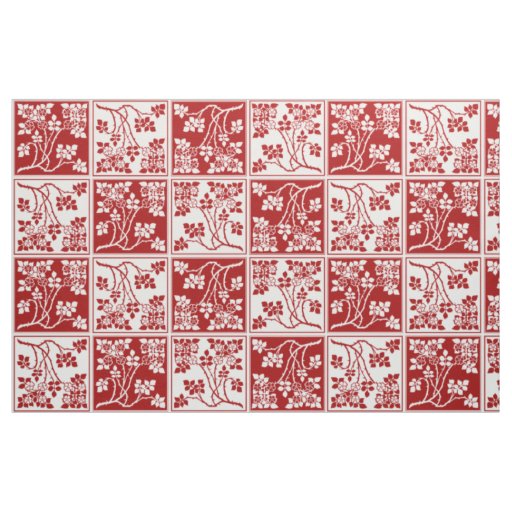 Wildflower Red White Tiled Pretty Floral Checkered Fabric