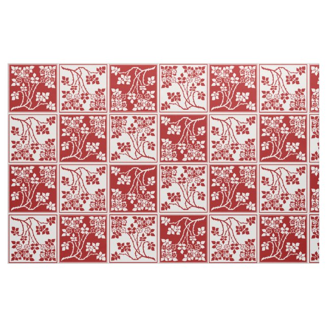 Wildflower Red White Tiled Pretty Floral Checkered Fabric (Fat Quarter)