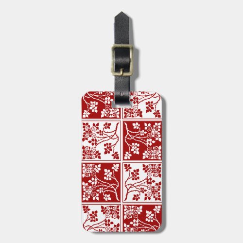 Wildflower Red White Tiled Pretty Floral Checkered Luggage Tag