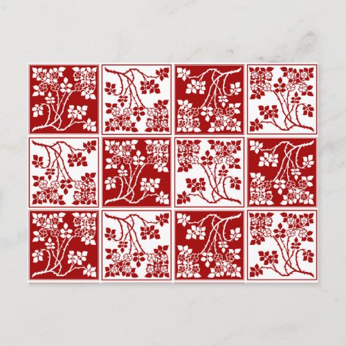 Wildflower Red White Tiled Pretty Floral Checkered Postcard
