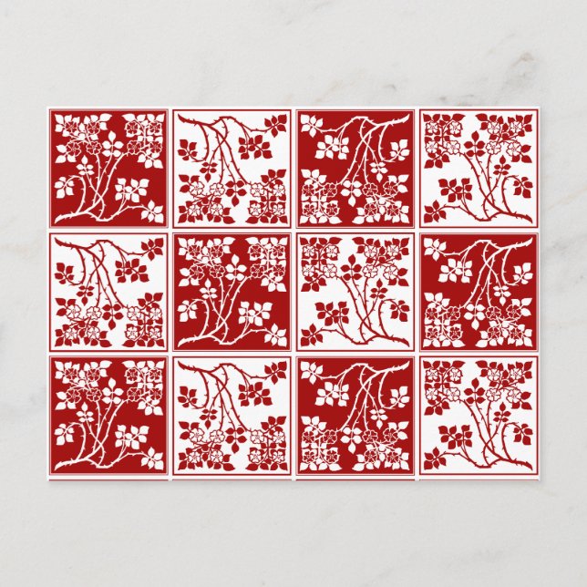 Wildflower Red White Tiled Pretty Floral Checkered Postcard (Front)