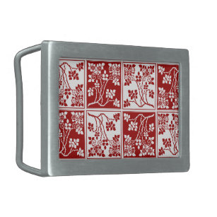 Wildflower Red White Tiled Pretty Floral Checkered Rectangular Belt Buckle