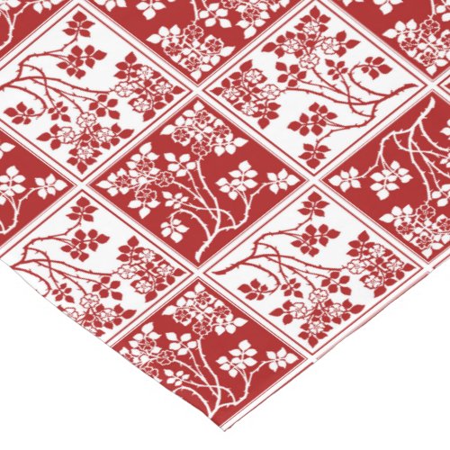 Wildflower Red White Tiled Pretty Floral Checkered Short Table Runner