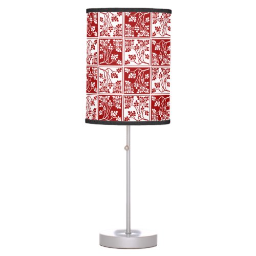 Wildflower Red White Tiled Pretty Floral Checkered Table Lamp