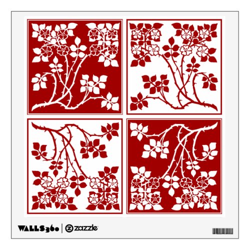 Wildflower Red White Tiled Pretty Floral Checkered Wall Decal