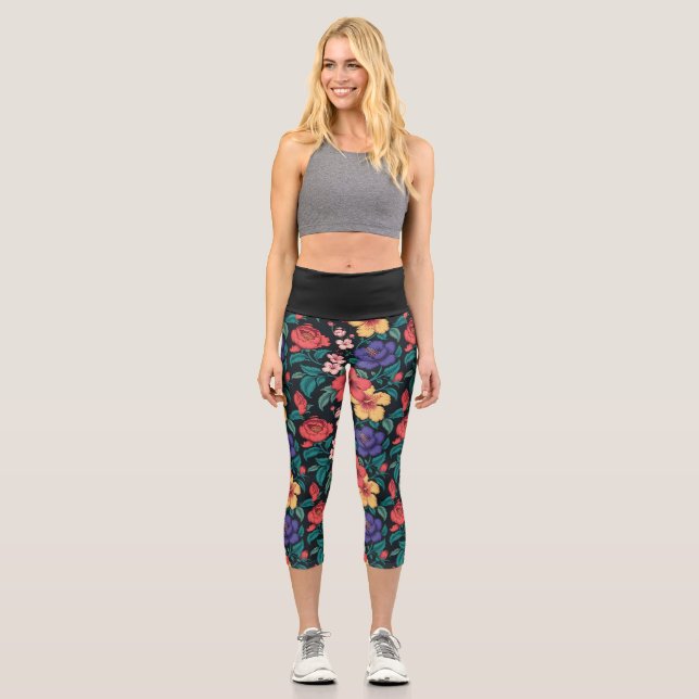 Wildflower Repeat Pattern Capri Leggings (Front)