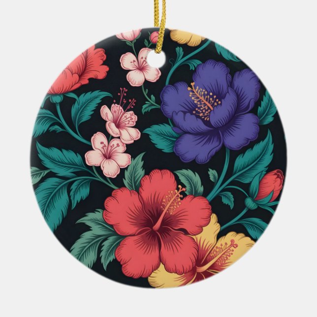 Wildflower Repeat Pattern Ceramic Ornament (Front)