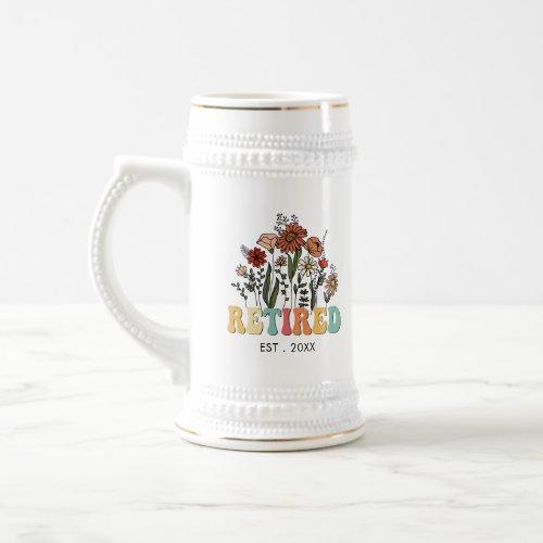 Wildflower Retired 2024 Retirement Men Women Mom Beer Stein