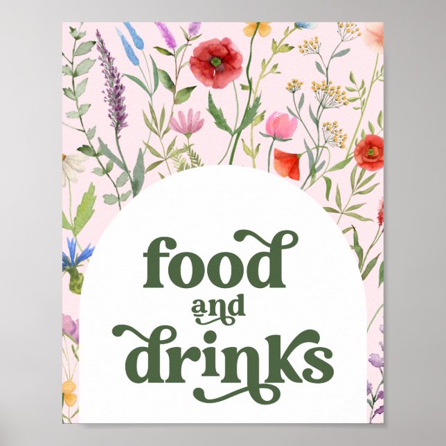 Wildflower Retro Baby Shower Food & Drinks Sign (Front)