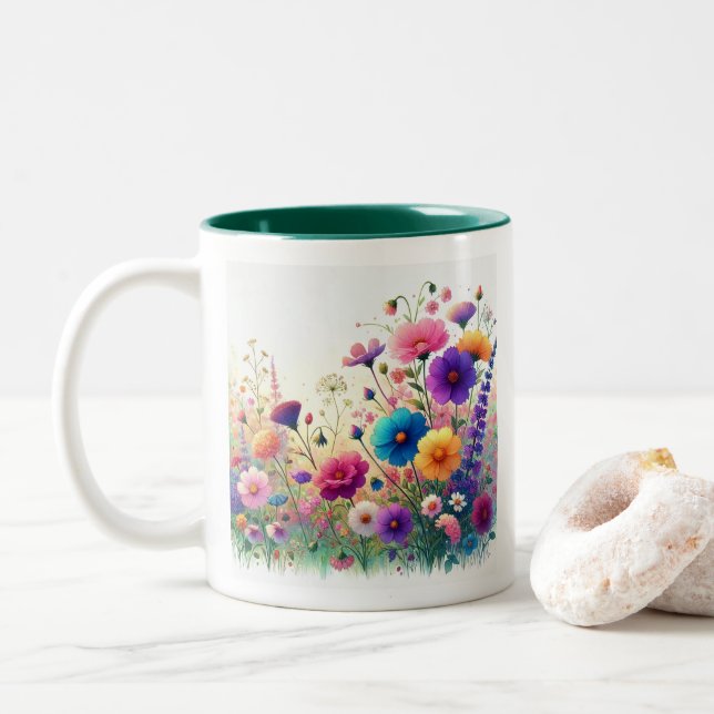 Wildflower Rhapsody Customizable  Two-Tone Coffee Mug (With Donut)
