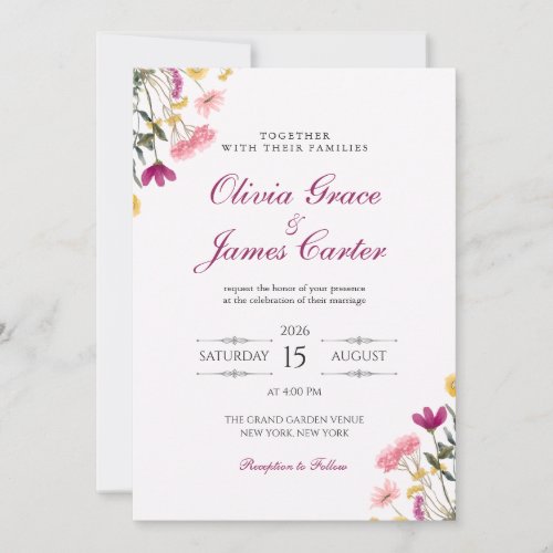 Wildflower Romance Wedding Invitation | Pink Flora