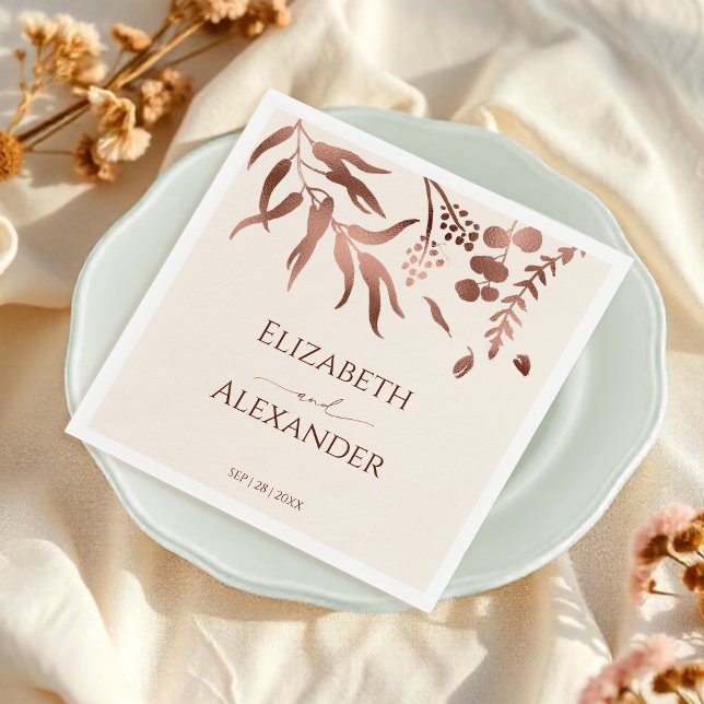 Wildflower Rose Gold Foil Wedding Napkins (Creator Uploaded)