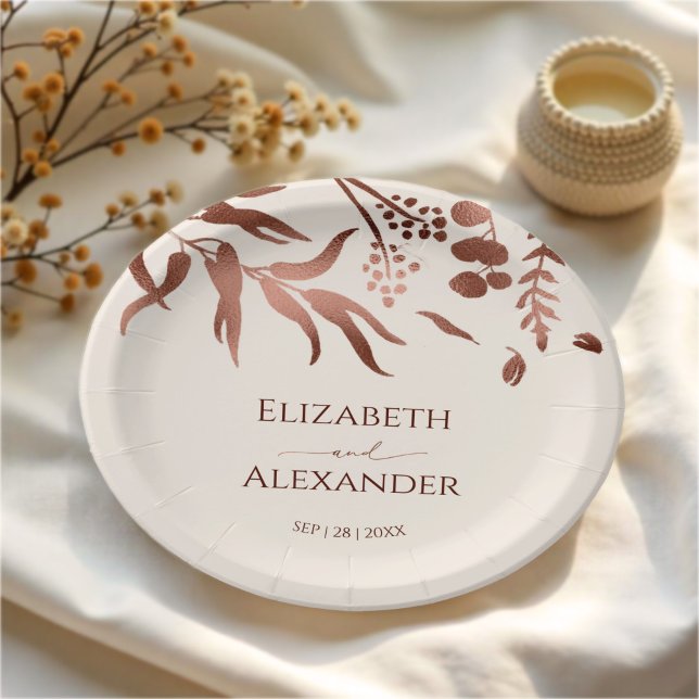 Wildflower Rose Gold Foil Wedding Paper Plates (Creator Uploaded)