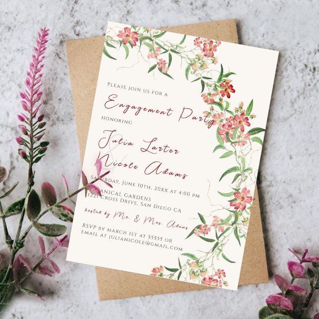Wildflower Rose Spring Garland Engagement Party Invitation (Creator Uploaded)