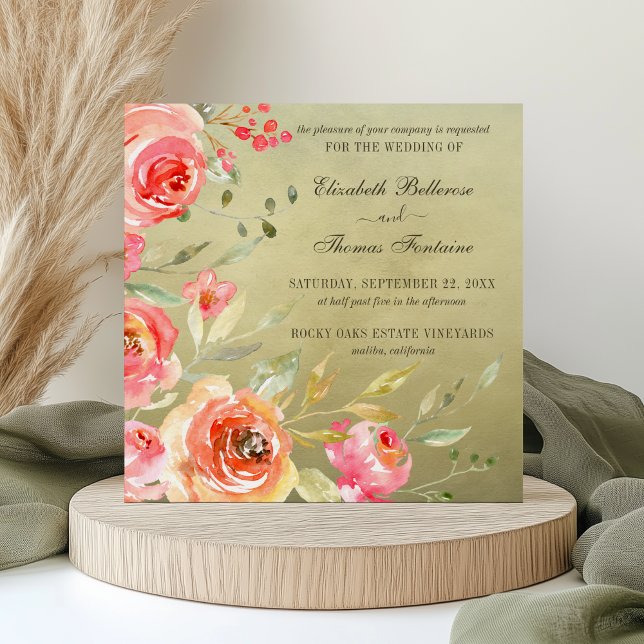 Wildflower Rose Watercolor Wedding Invitation (Creator Uploaded)