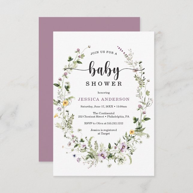 Wildflower Rustic Baby Shower Invitation Card (Front/Back)