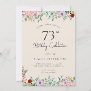 Wildflower Rustic Boho 73rd Birthday Simple Beige Invitation