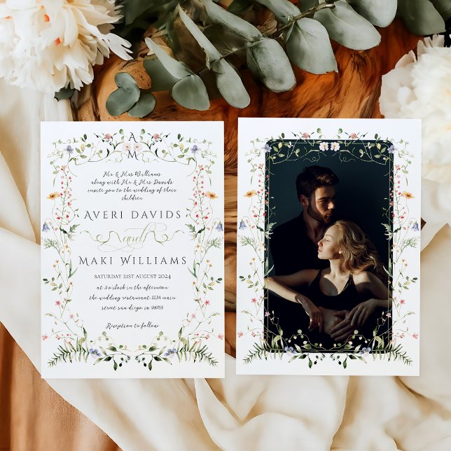 Wildflower Rustic Boho Floral Photo Wedding Invitation (Creator Uploaded)