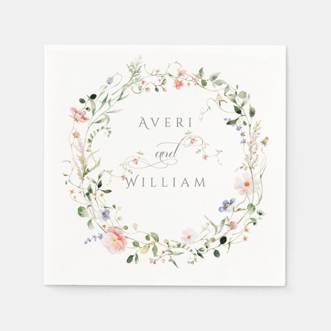 Wildflower Rustic Boho Floral Wedding Napkins (Front)