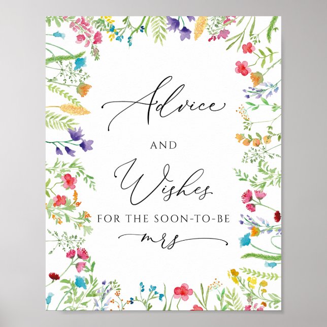 Wildflower Rustic Bridal Game Wishes Poster (Front)