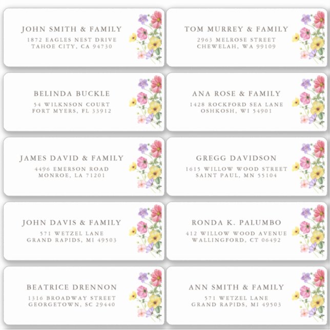 Wildflower Rustic Chic boho Floral Guest Address Sticker (Front)